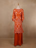 Orange Floral Printed Kaftan-style Crepe salwar suit - Diadem
