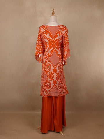 Orange Floral Printed Kaftan-style Crepe salwar suit - Diadem