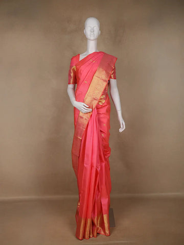 Orange Floral Weave Pure Kanchipuram Silk Saree - Diadem