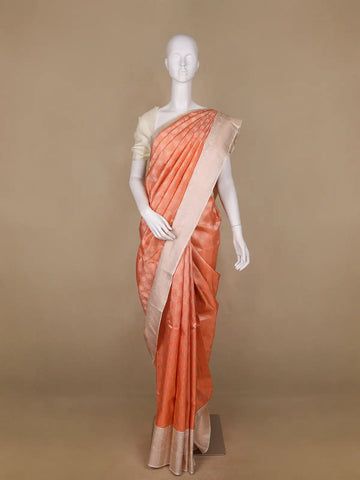 Orange Floral Woven Pure Kanchipuram Silk Saree - Diadem