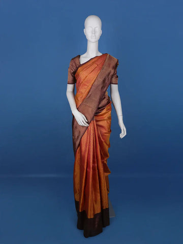 Orange Floral Woven Pure Kanchipuram Silk Saree - Diadem