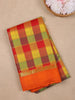 Orange Multicolor Checked Design Woven Semi Silk Fancy Saree - Diadem