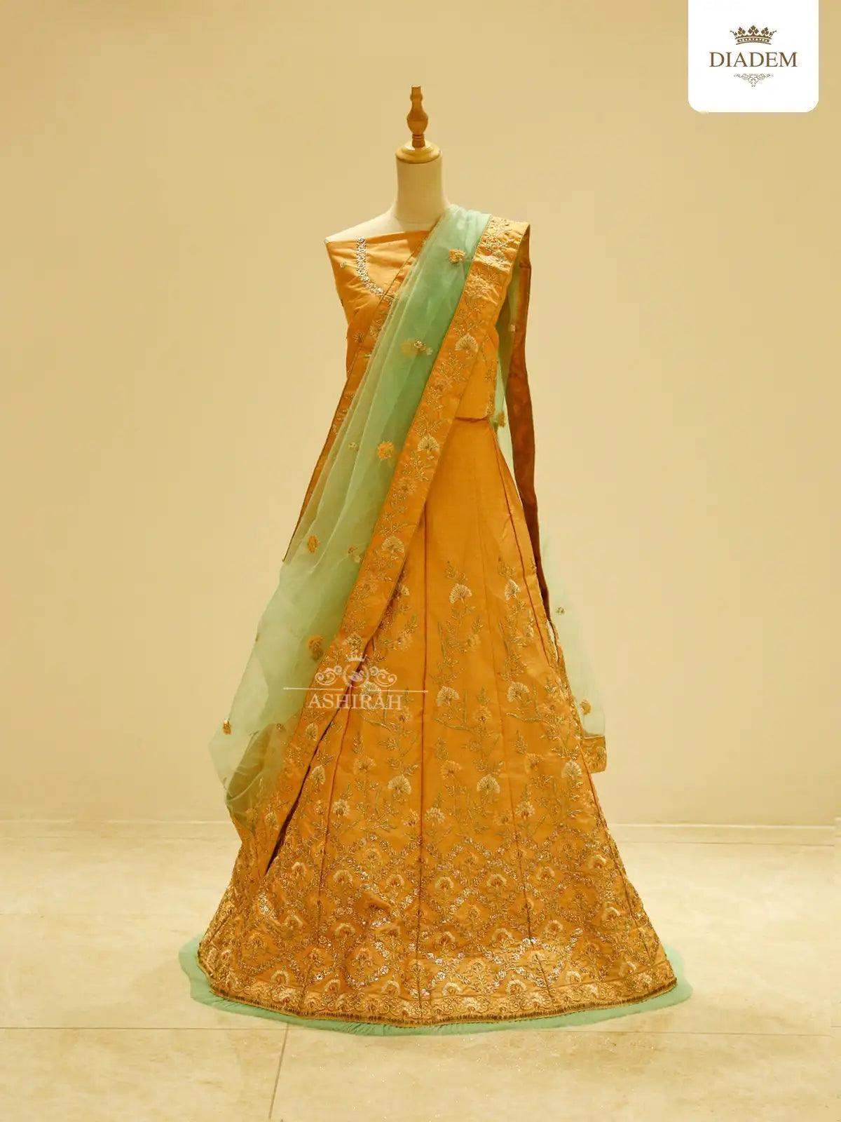 Orange Raw Silk Embroidered Bridal Lehenga - Diadem