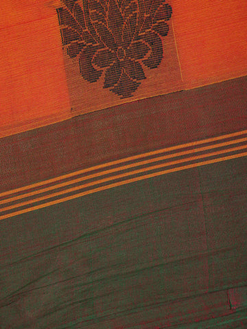 Orange and Green Paisley Woven Cotton Saree - Diadem