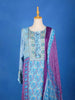 Blue Crepe Straight Cut Salwar Suit for Women Adorned with Floral Prints With Full Sleeves and U- Neck - Diadem