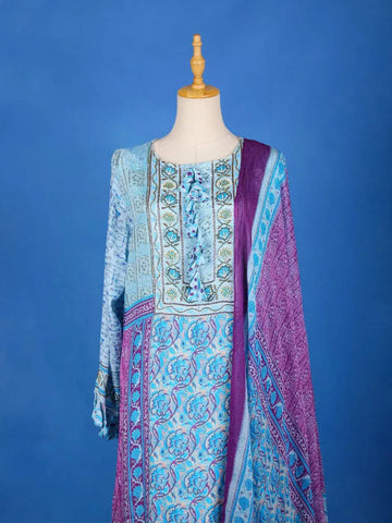 Blue Crepe Straight Cut Salwar Suit for Women Adorned with Floral Prints With Full Sleeves and U- Neck - Diadem