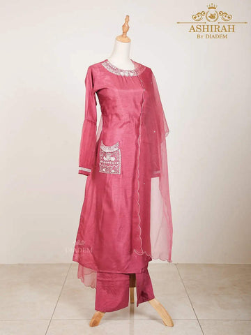 Pink Straight Cut Salwar Suit for Women Enhanced with Sequins and Beads with Dupatta - Diadem