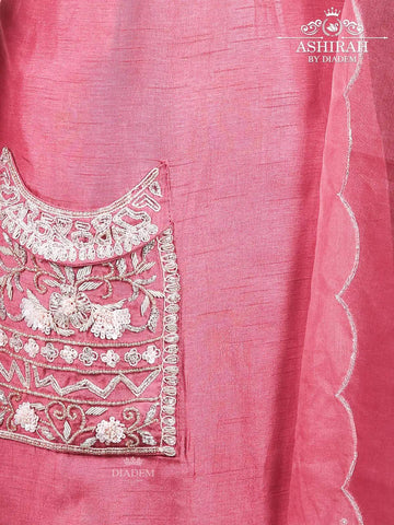 Pink Straight Cut Salwar Suit for Women Enhanced with Sequins and Beads with Dupatta - Diadem
