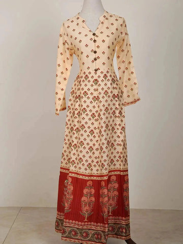Light Yellow Long Kurti Adorned in Floral Prints - Diadem