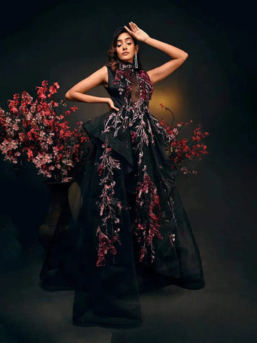 Black Organza Gown with Thread work - Diadem