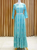 Cyan Blue Long Kurti Adorned with Prints and Thread work along with Waist Belt - Diadem