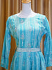 Cyan Blue Long Kurti Adorned with Prints and Thread work along with Waist Belt - Diadem