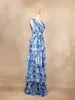 Blue with Floral Design, Tiered Ruffled Bottom and Sleeveless Gown - Diadem