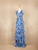 Blue with Floral Design, Tiered Ruffled Bottom and Sleeveless Gown - Diadem
