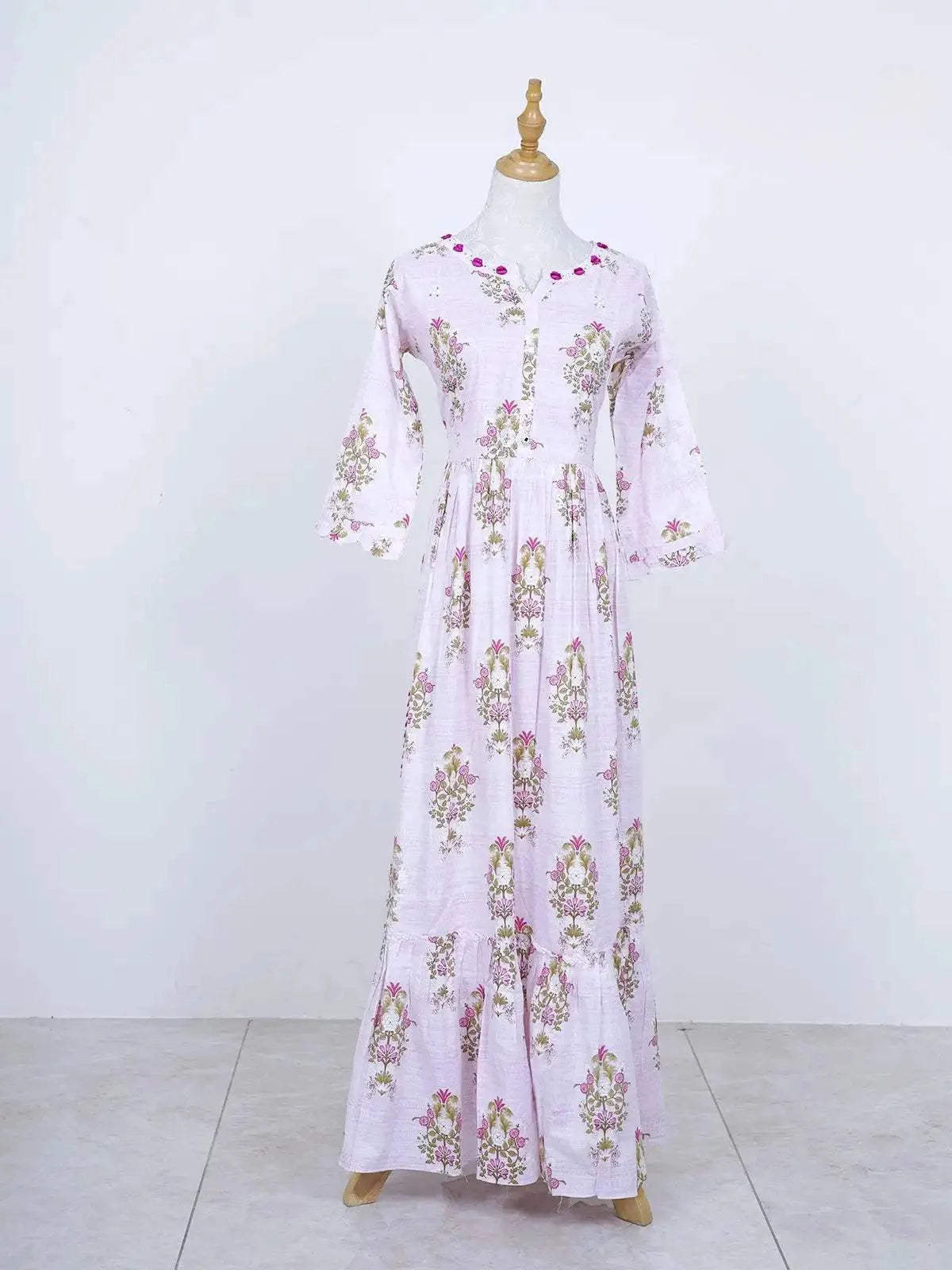 Light Pink Long Kurti Adorned in Floral Prints - Diadem