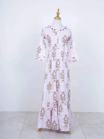 Light Pink Long Kurti Adorned in Floral Prints - Diadem