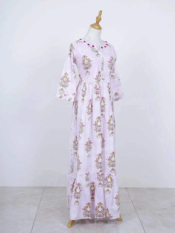Light Pink Long Kurti Adorned in Floral Prints - Diadem