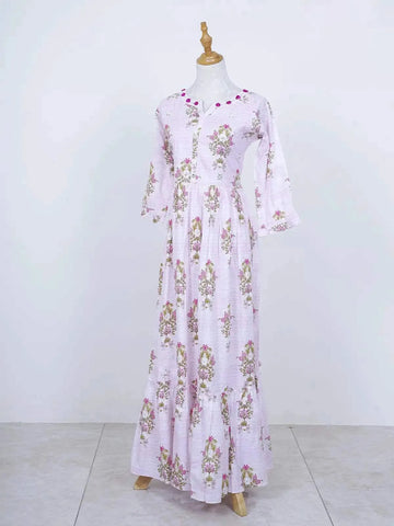 Light Pink Long Kurti Adorned in Floral Prints - Diadem