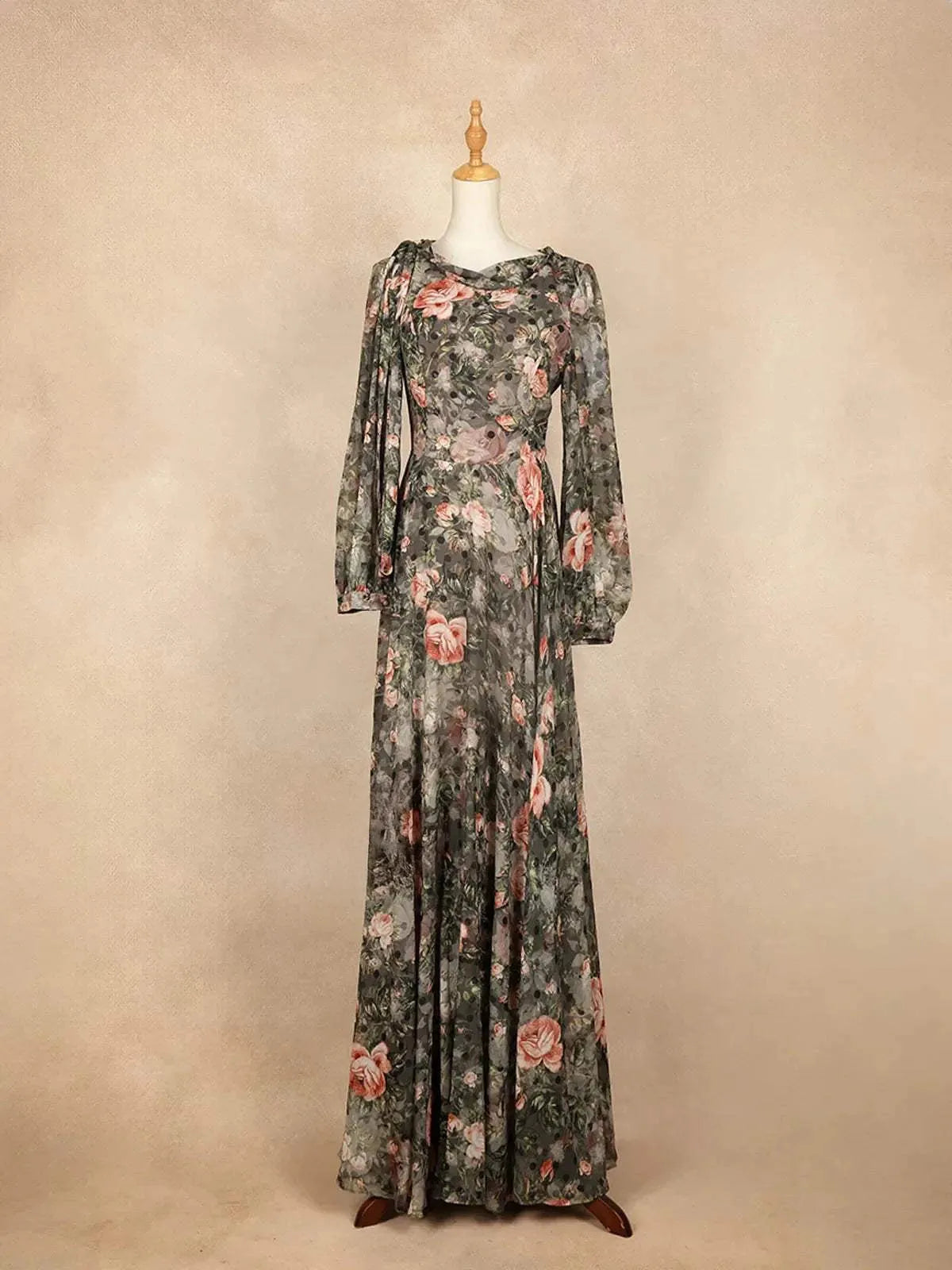 Brown Partywear with Flower Design Gown - Diadem