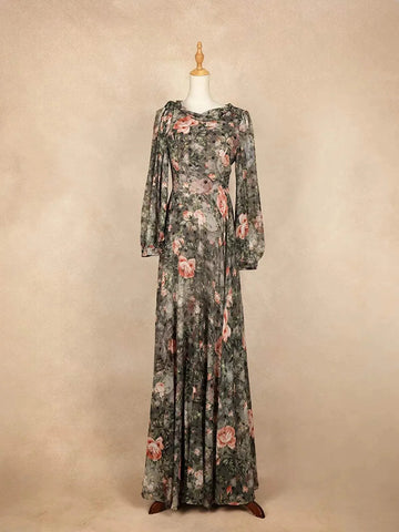 Brown Partywear with Flower Design Gown - Diadem