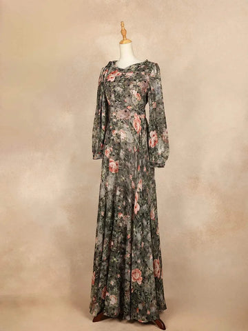 Brown Partywear with Flower Design Gown - Diadem