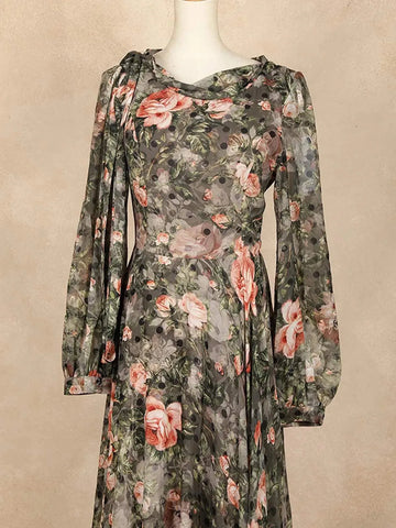 Brown Partywear with Flower Design Gown - Diadem