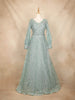 Aqua Green Net with Beads Glitters and Long Sleeves Gown - Diadem