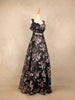 Black Net with Flower Butta and Cap Sleeves Gown - Diadem