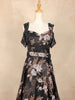 Black Net with Flower Butta and Cap Sleeves Gown - Diadem