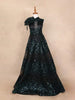 Black Net A-Line Gown with 3D Flowers and Sequins - Diadem