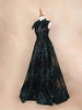 Black Net A-Line Gown with 3D Flowers and Sequins - Diadem