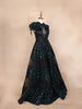 Black Net A-Line Gown with 3D Flowers and Sequins - Diadem