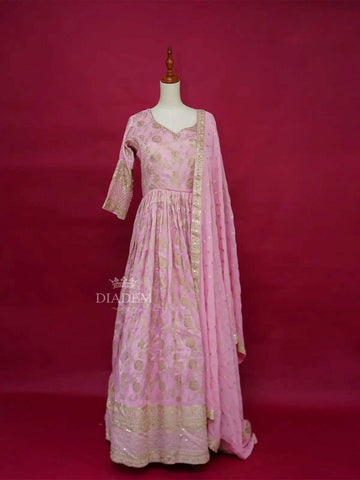 Light Pink Anarkali Salwar Suit for Women Adorned with Zari and Thread work along with Dupatta - Diadem