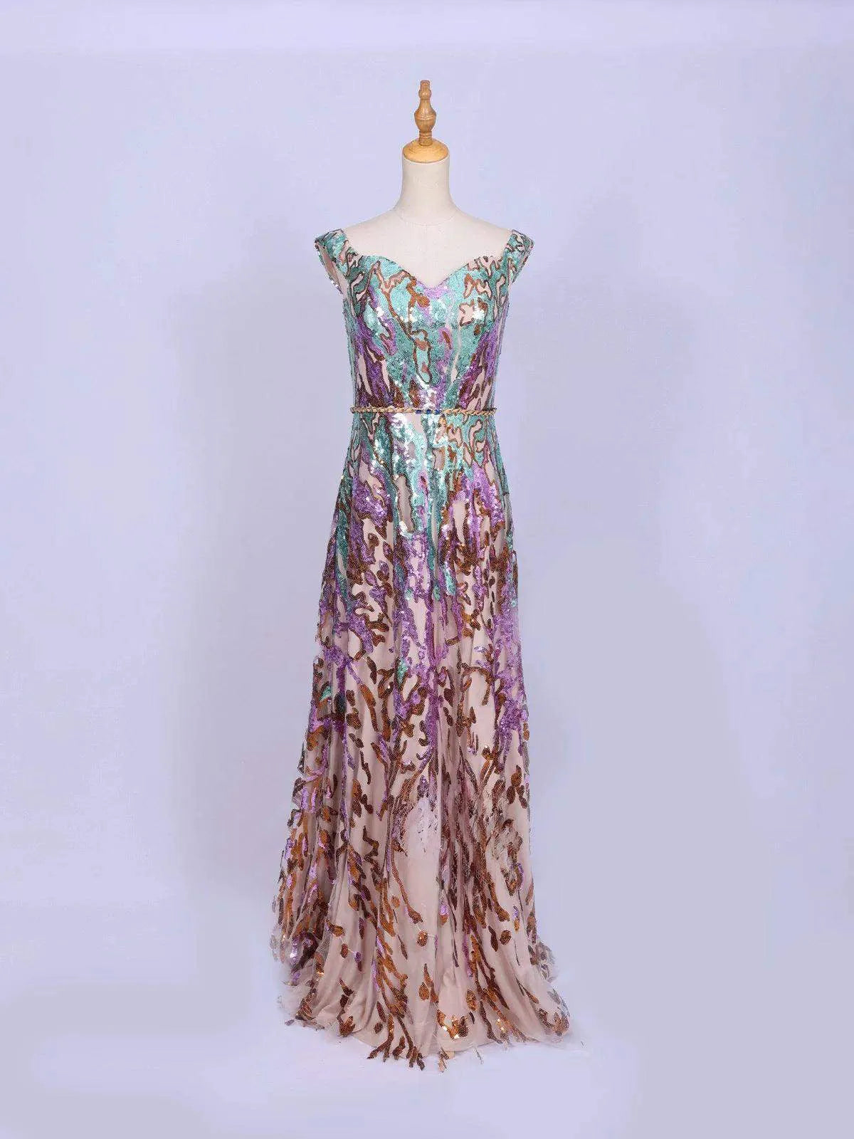 Multicolor Net Gown Embellished with Full Sequins - Diadem