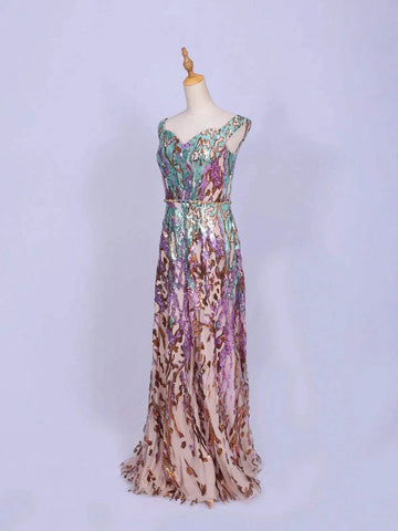 Multicolor Net Gown Embellished with Full Sequins - Diadem