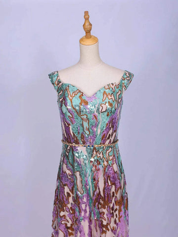 Multicolor Net Gown Embellished with Full Sequins - Diadem