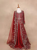 Red Net Engagement Gown for Women with Floral Beads and Diagonal Checks - Diadem