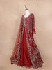Red Net Engagement Gown for Women with Floral Beads and Diagonal Checks - Diadem