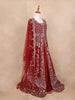 Red Net Engagement Gown for Women with Floral Beads and Diagonal Checks - Diadem