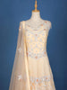 Orange Net Ombre Gown with Floral Threadwork Embroidery - Diadem