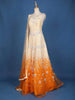 Orange Net Ombre Gown with Floral Threadwork Embroidery - Diadem