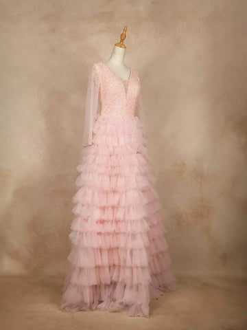 Baby Pink Net Gown with Beads and Ruffles - Diadem
