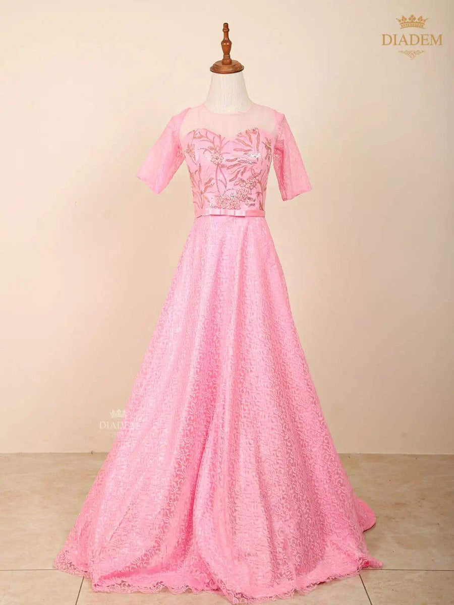 Pink Silk Double Layered - Stylish Gown with Floral Contrast Hem main image 0