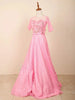 Pink Satin Gown with Floral Embellishments - Diadem