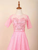 Pink Satin Gown with Floral Embellishments - Diadem