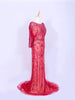 Red Net Full Sleeves Gown Embellished with Floral Beads - Diadem