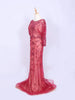 Red Net Full Sleeves Gown Embellished with Floral Beads - Diadem
