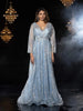 Blue Net with Pearl, Glitters and Floral Design Gown - Diadem