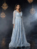 Blue Net with Pearl, Glitters and Floral Design Gown - Diadem