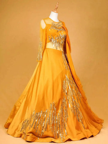 Chrome Yellow Gown Enhanced with Sequins - Diadem